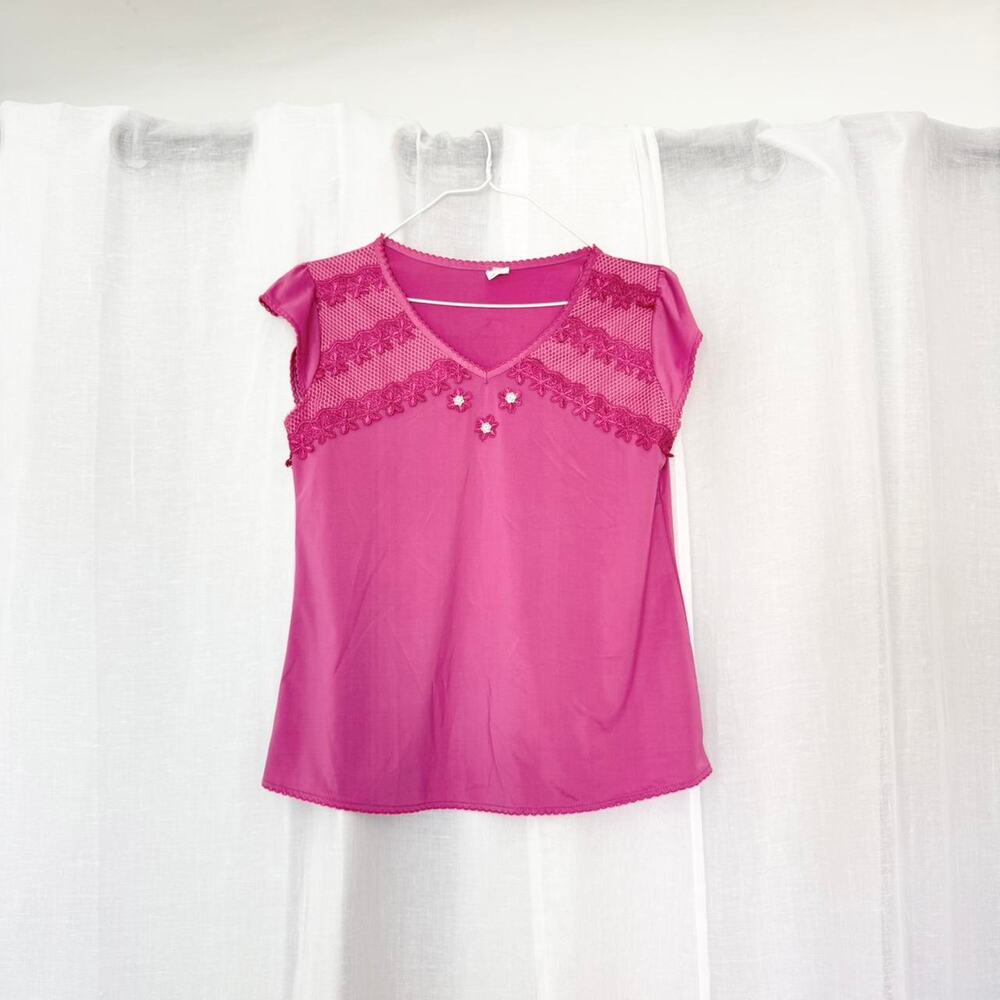✶ y2k fuchsia mesh lace fairy top ✶